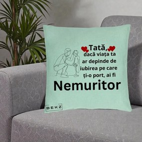 Cadou pentru Tata - Perna Personalizata Tata Nemuritor Baietel, 40x40 cm, Verde Menta, Husa Detasabila, Perna Inclusa, BEKZ®
