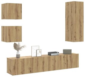 vidaXL Set dulap TV 5 piese montat pe perete Stejar artizanal