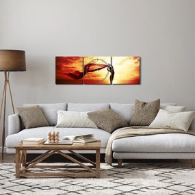 Tablou - Silueta femeii la apus de soare (cu ceas) (90x30 cm)