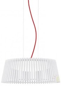 Lustra, Pendul modern diam.47cm, H-110, lemn finisaj alb, cablu rosu, LED Roverato 94016 EL