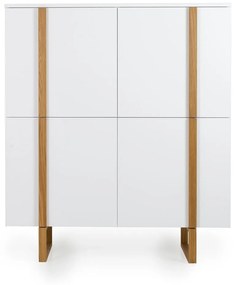 Comodă cu picioare de stejar Tenzo Birka, 118 x 135 cm, alb