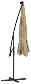 Umbrela suspendata cu LED si stalp de otel, gri taupe, 300 cm Gri taupe, 300 cm