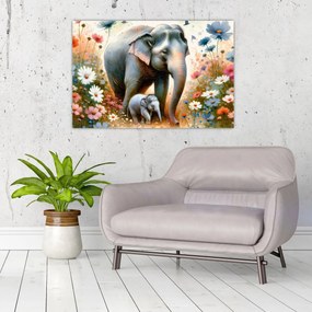 Tablou - Mama elefant, acuarelă (90x60 cm)