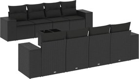 vidaXL Set mobilier de grădină cu perne, 9 piese, negru, poliratan