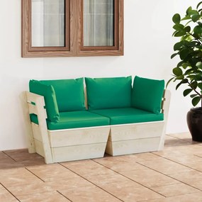 Canapea gradina 2 locuri din paleti, cu perne, lemn de molid Verde, Canapea cu 2 locuri, 1