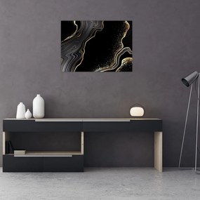 Tablou pe sticlă - Marmură negru - auriu (70x50 cm)