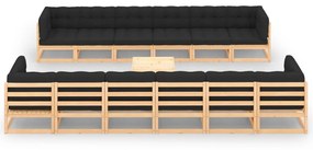 Set mobilier de gradina cu perne antracit 13 piese lemn pin Maro si negru, 1, Da