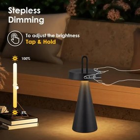Lampă de masă LED reglabilă, reîncărcabilă, pentru exterior, cu control tactil HALO LED/1,5W/3,7V 3000 mAh IP44 neagră