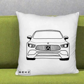 Perna Personalizata Mercedes-Benz Fata Linie, 40x40 cm, Alb Pufos, Husa Detasabila, Perna Inclusa, BEKZ®