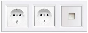 Priză cu două prize împământate Nova III cu conector UTP și cadru alb