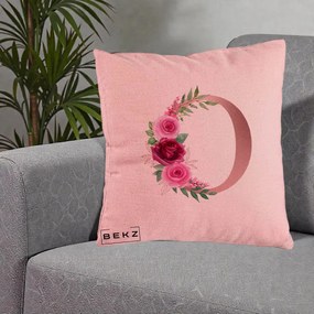 Cadou Personalizat - Perna Personalizata Monograma Rose Gold Litera O, 40x40 cm, Roz, Husa Detasabila, Perna Inclusa, BEKZ®