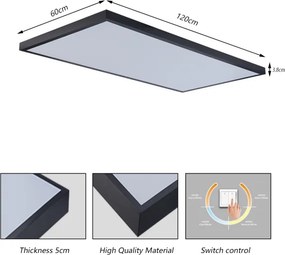 Brilagi - LED Plafonieră LED pentru baie FRAME, 96W, 230V, 120x60 cm, IP44, negru