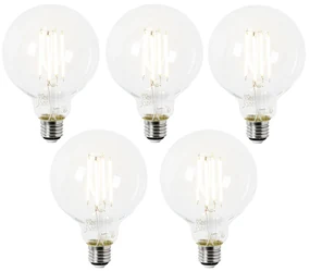 Set de 5 becuri LED E27 G95 transparente 2.2W 470lm 2700K