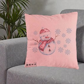 Perna Decorativa Om de Zapada Rosu cu Fulgi, 40x40 cm, Roz, Husa Detasabila, Perna Inclusa, BEKZ®