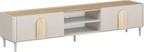 Comodă TV Amilio 220 cm cu sertar pe picioare - cashmir / stejar uleiat / mânere stejar deschis