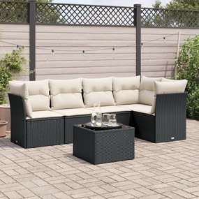 3249445 vidaXL Set mobilier de grădină cu perne, 6 piese, negru, poliratan