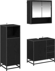 vidaXL Set de mobilier pentru baie 3 pcs Stejar Negru Lemn compozit