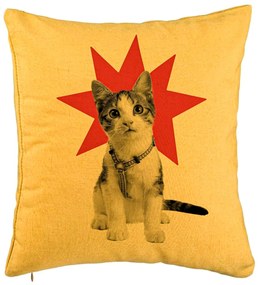 Perna Decorativa, Model Super Cat, 40x40 cm, Galben, Husa Detasabila, Burduf