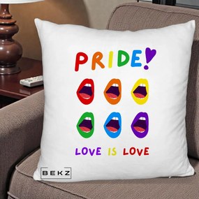 Perna Personalizata Pride Love is Love Curcubeu, 40x40 cm, Alb Pufos, Husa Detasabila, Perna Inclusa, BEKZ®