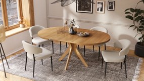 Mazzoni RENZO Stejar Natural - MASĂ ROTUNDĂ DIN LEMN Ø110 EXTENSIBILĂ PÂNĂ LA 180 cm | PENTRU BUCĂTĂRIE SUFRAGERIE LIVING RETRO