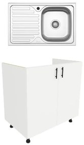 Set Masca Chiuveta Karo, Alb, 80 x 50 x 80 cm, Chiuveta Inox, Cuva dreapta