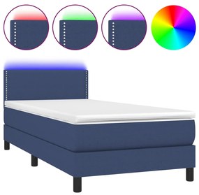 3133035 vidaXL Pat cu arcuri, saltea și LED, albastru, 80x200 cm, textil