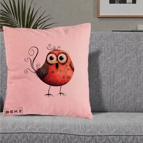 Perna Decorativa Pasare Rosie Exuberanta cu Spirale, 40x40 cm, Roz, Husa Detasabila, Perna Inclusa, BEKZ®