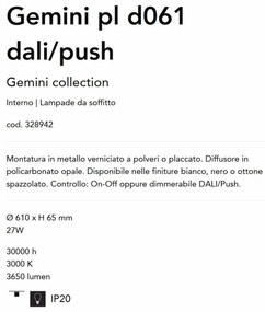 Plafoniera LED design circular GEMINI pl d061 dali/push alama
