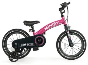 QPlay - Bicicletă copii 14" MINIBY 3în1 roză