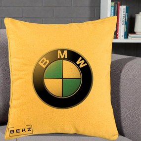Perna Personalizata cu emblema BMW, 40x40 cm, Galben, Husa Detasabila, Perna Inclusa, BEKZ®