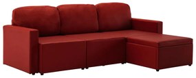 288797 vidaXL Canapea extensibilă modulară 3 locuri roșu vin piele ecologică