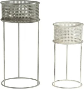 Set suporturi ghivece gri antichizat din metal, 33×33×70 cm și 26×26×52 cm, „Aged"