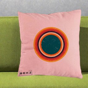 Perna Decorativa Retro Cerc Concentric Geometric Vintage, 40x40 cm, Roz, Husa Detasabila, Perna Inclusa, BEKZ®