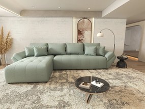 Colțar extensibil dumonde cu ladă de depozitare si sezut confortabil din spuma high-density, Berlin XL Enjoy Mint 350x185 cm