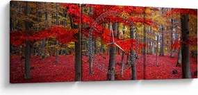 Tablou - Pădurea roșie (cu ceas) (90x30 cm)
