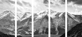 Tablou 5-piese panorama montană frumoasă în design alb-negru