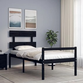 3195345 vidaXL Cadru de pat senior cu tăblie, 100x200 cm, negru, lemn masiv