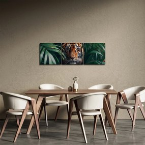 Tablou - Portretul unui tigru în junglă (cu ceas) (90x30 cm)