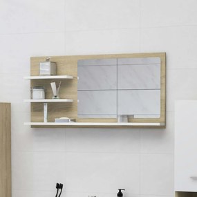 Oglinda de baie, alb stejar Sonoma, 90 x 10,5 x 45 cm, PAL alb si stejar sonoma
