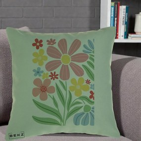 Perna Decorativa Flori Grafice Roz Pastel, 40x40 cm, Verde, Husa Detasabila, Perna Inclusa, BEKZ®
