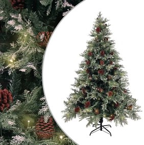 vidaXL Brad Crăciun pre-iluminat conuri de pin verde/alb 150 cm PVC/PE