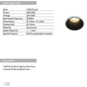 Spot incastrabil GU10 Chuck II alb/negru
