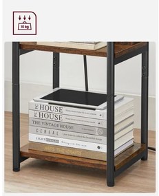 Măsuță laterală ROD cu prize integrate și porturi USB, maro/negru