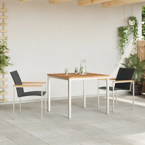 vidaXL Set de dining pentru grădină , 3 piese din lemn masiv de acacia și oțel inoxidabil