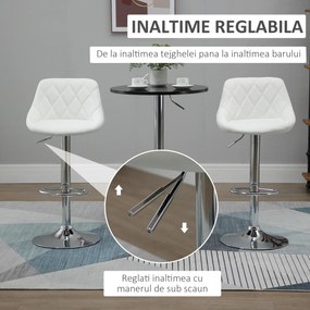 HOMCOM Set 2 Scaune Bar Pivotante Moderne, Reglabile, Albe, Design Confortabil | Aosom Romania