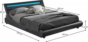 Pat matrimonial cu iluminare RGB LED, negru, 180x200, FELINA
