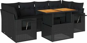vidaXL Set canapele de grădină cu perne, 7 piese, negru, poliratan