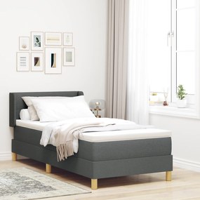 vidaXL Pat Box Spring cu saltea gri închis, 90 x 200 cm, din material textil.