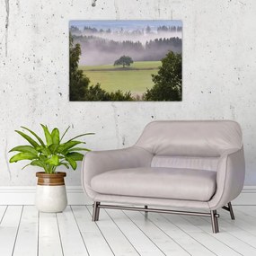 Tablou pe sticlă - Lunca cu copac (70x50 cm)