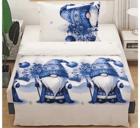 Lenjerie cocolino GNOMLI alb-albastru Dimensiune lenjerie de pat: 70 x 90 cm | 140 x 220 cm